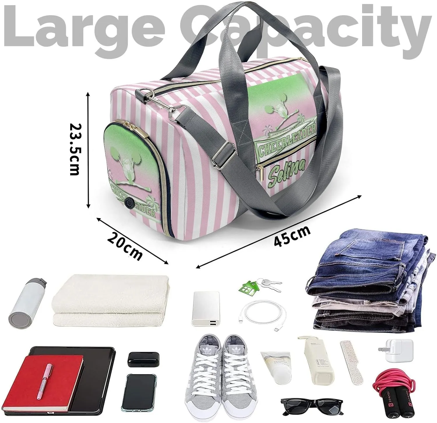 Custom Duffel Bag Cheerleader Girl Gradient Pom Pom Adventure Awaits: Best Travel Bags for Hiking and Sports