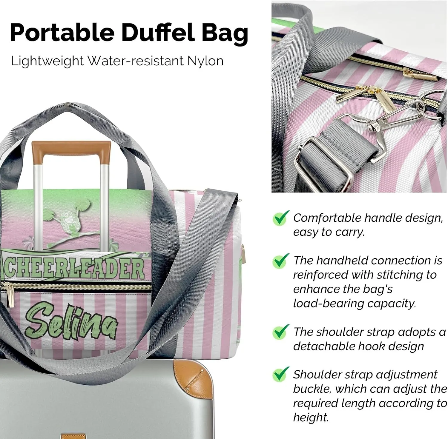 Custom Duffel Bag Cheerleader Girl Gradient Pom Pom Adventure Awaits: Best Travel Bags for Hiking and Sports
