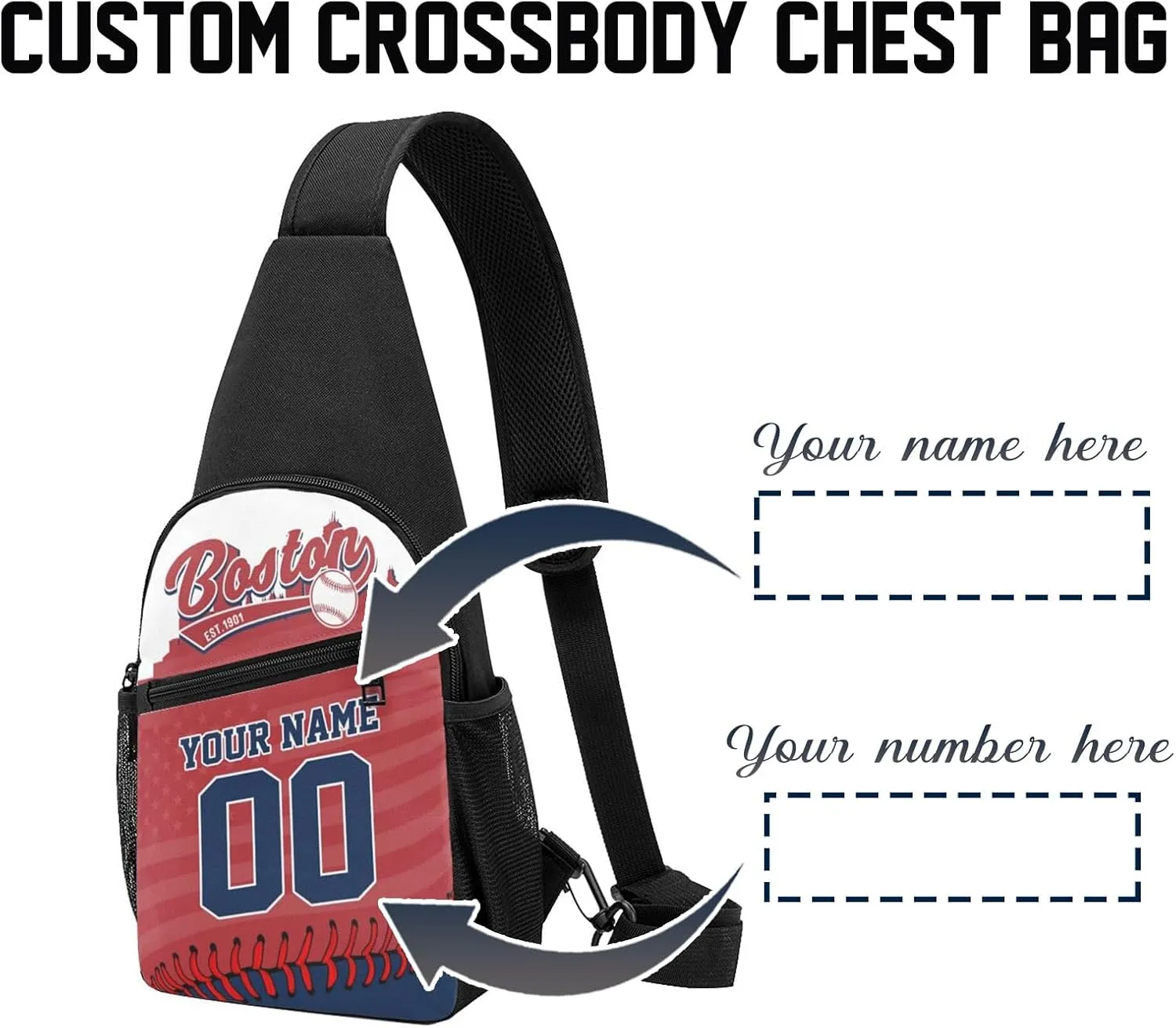 Custom Sling Bag,Personalized Baseball Crossbody Bags Chest Bag with Name & Number for Men Women,Custom Baseball Sport Crossbody Bags for Travel Baseball Fans Gifts