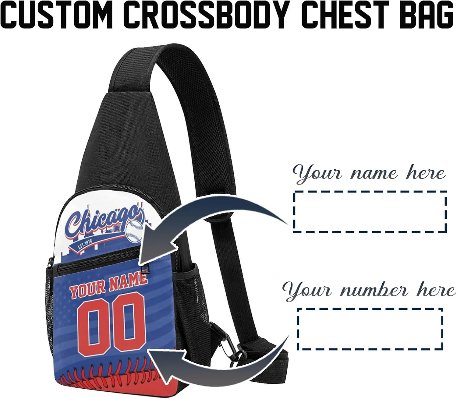Custom Sling Bag,Personalized Baseball Crossbody Bags Chest Bag with Name & Number for Men Women,Custom Baseball Sport Crossbody Bags for Travel Baseball Fans Gifts