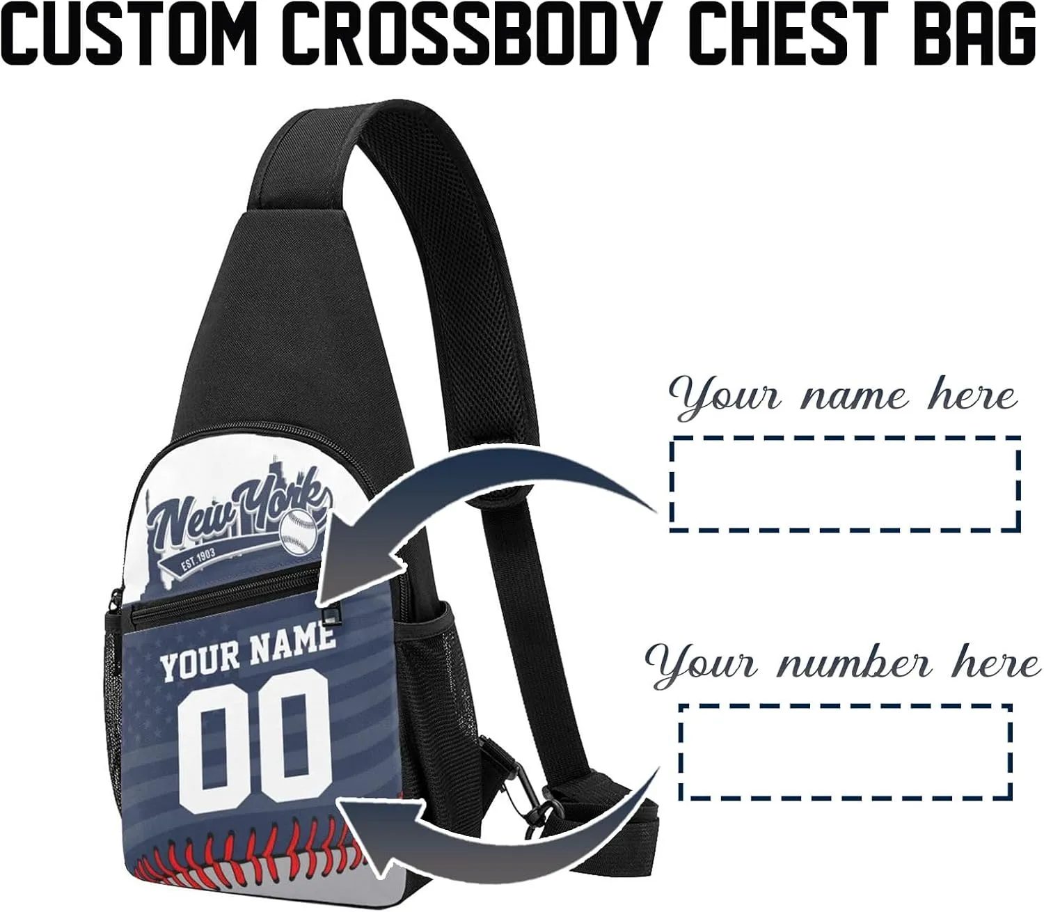 Custom Sling Bag,Personalized Baseball Crossbody Bags Chest Bag with Name & Number for Men Women,Custom Baseball Sport Crossbody Bags for Travel Baseball Fans Gifts