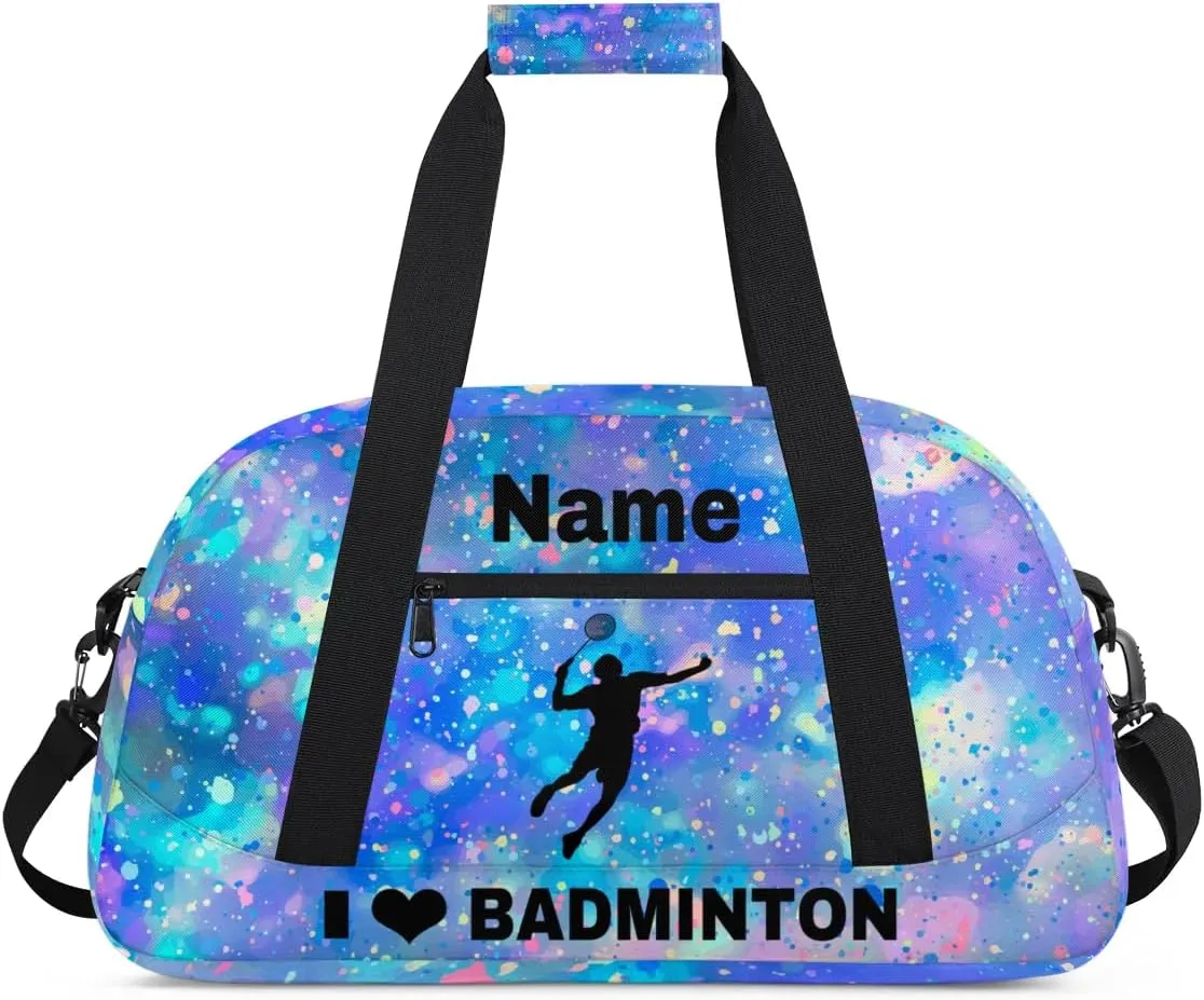 Custom Sport Duffel Bag Badminton Personalized Name Sports Bag Overnight Weekender Bag Waterproof Travel Sport Gym Bags, Colorful Glitter