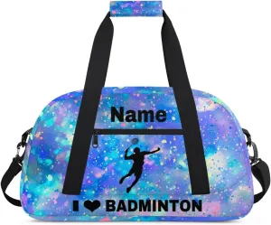 Custom Sport Duffel Bag Badminton Personalized Name Sports Bag Overnight Weekender Bag Waterproof Travel Sport Gym Bags, Colorful Glitter