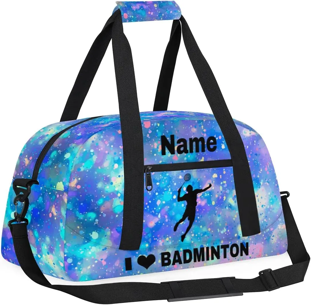 Custom Sport Duffel Bag Badminton Personalized Name Sports Bag Overnight Weekender Bag Waterproof Travel Sport Gym Bags, Colorful Glitter