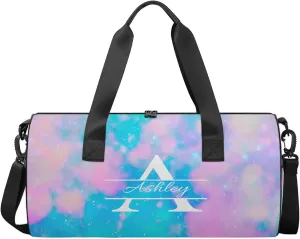 Custom Sports Duffel Bag Personalized Name Dance Gym Bag for Women Men Overnight Weekender Travel Duffel Bags Lightweight 17.6in, Blue Pink Glitter