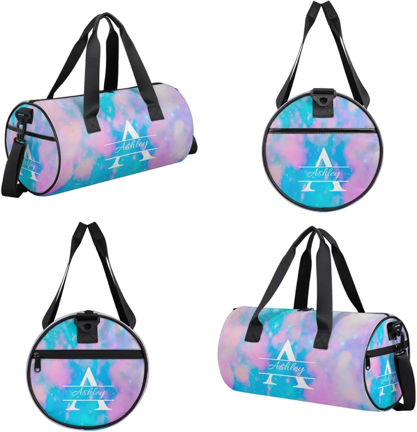 Custom Sports Duffel Bag Personalized Name Dance Gym Bag for Women Men Overnight Weekender Travel Duffel Bags Lightweight 17.6in, Blue Pink Glitter