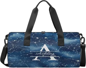Custom Sports Duffel Bag Personalized Name Dance Gym Bag for Women Men Overnight Weekender Travel Duffel Bags Lightweight 17.6in, Dark Blue Cosmic Starry