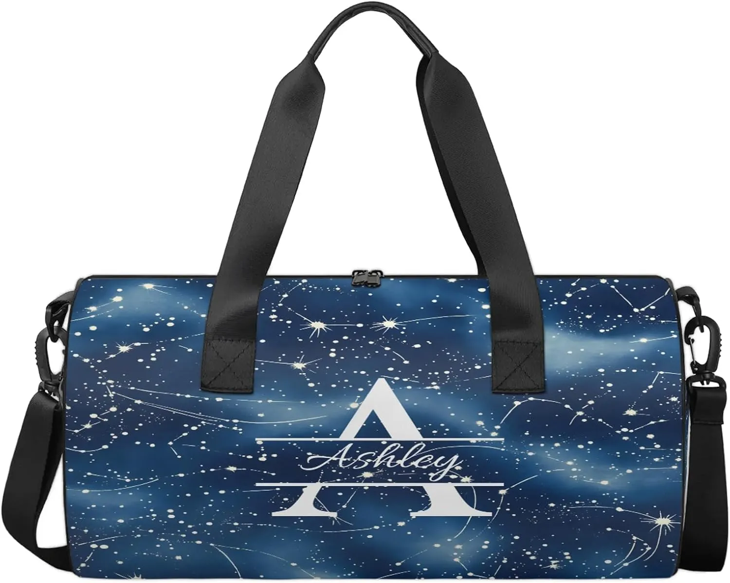 Custom Sports Duffel Bag Personalized Name Dance Gym Bag for Women Men Overnight Weekender Travel Duffel Bags Lightweight 17.6in, Dark Blue Cosmic Starry