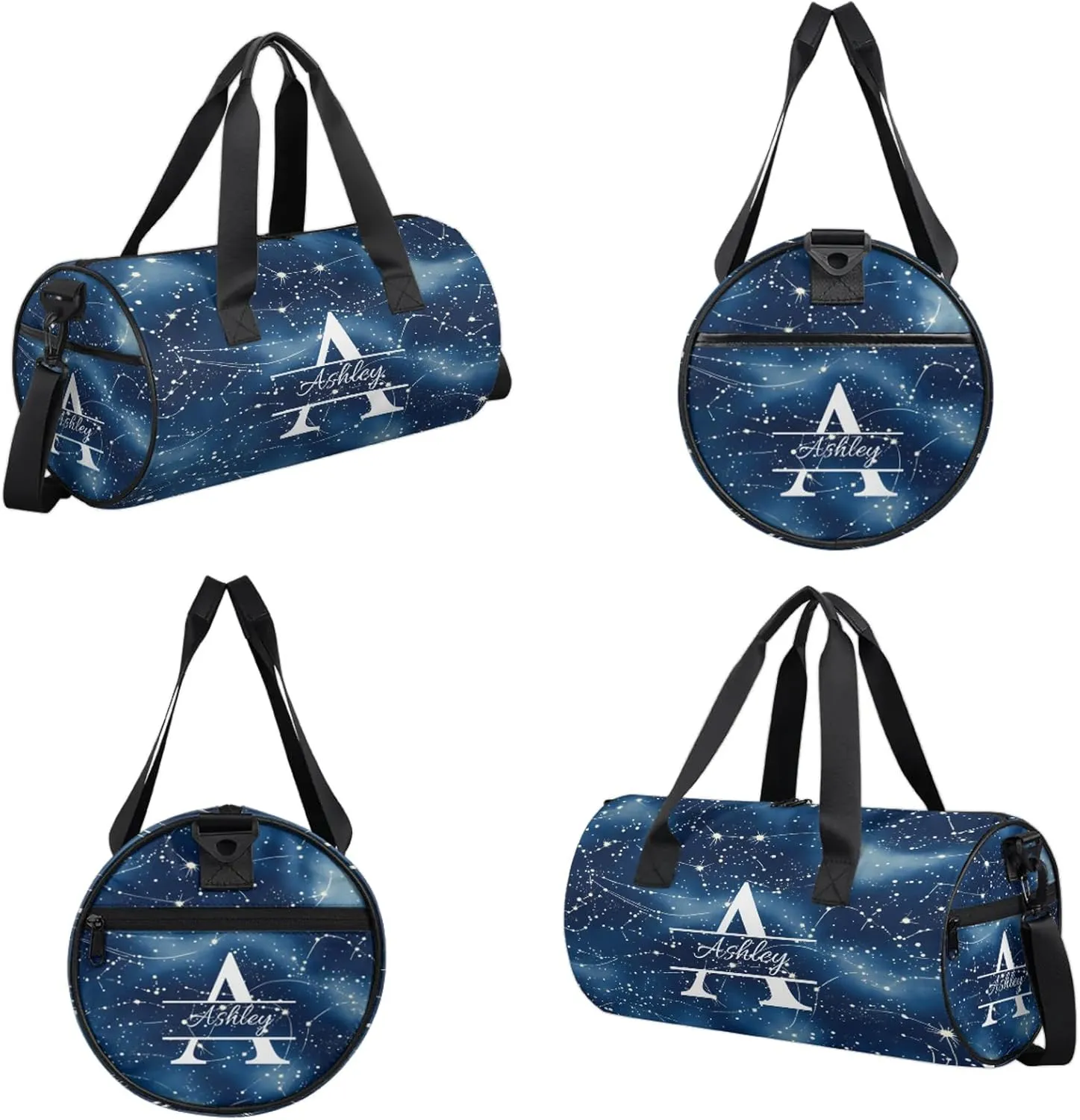 Custom Sports Duffel Bag Personalized Name Dance Gym Bag for Women Men Overnight Weekender Travel Duffel Bags Lightweight 17.6in, Dark Blue Cosmic Starry
