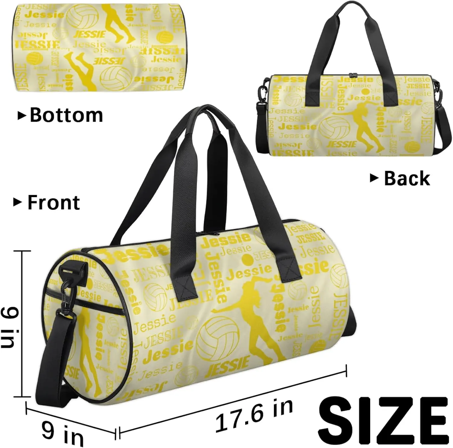 Custom Volleyball Sport Bags Personalized Sports Gym Bag with Name Overnight Weekender Duffel Bag Customized Gifts for Women Men, Gold