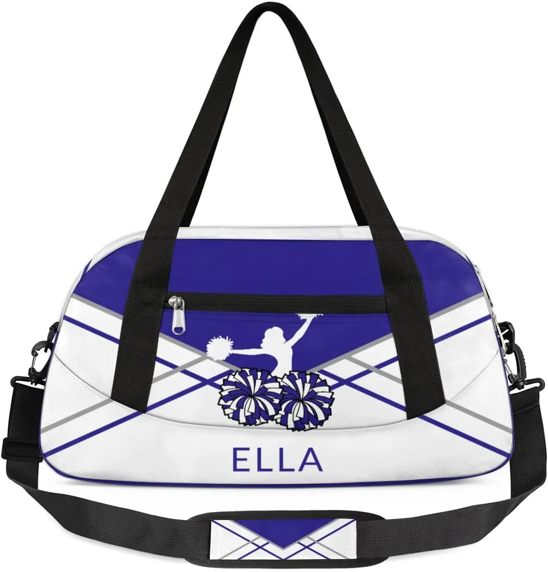 Custom Your Name Dark Blue Pom Print Personalized Text Gym Duffle Bag for Kids,Sports Bag for Teens Boys & Girls Small Waterproof Overnight Weekender Carry School Practice Travel Bag
