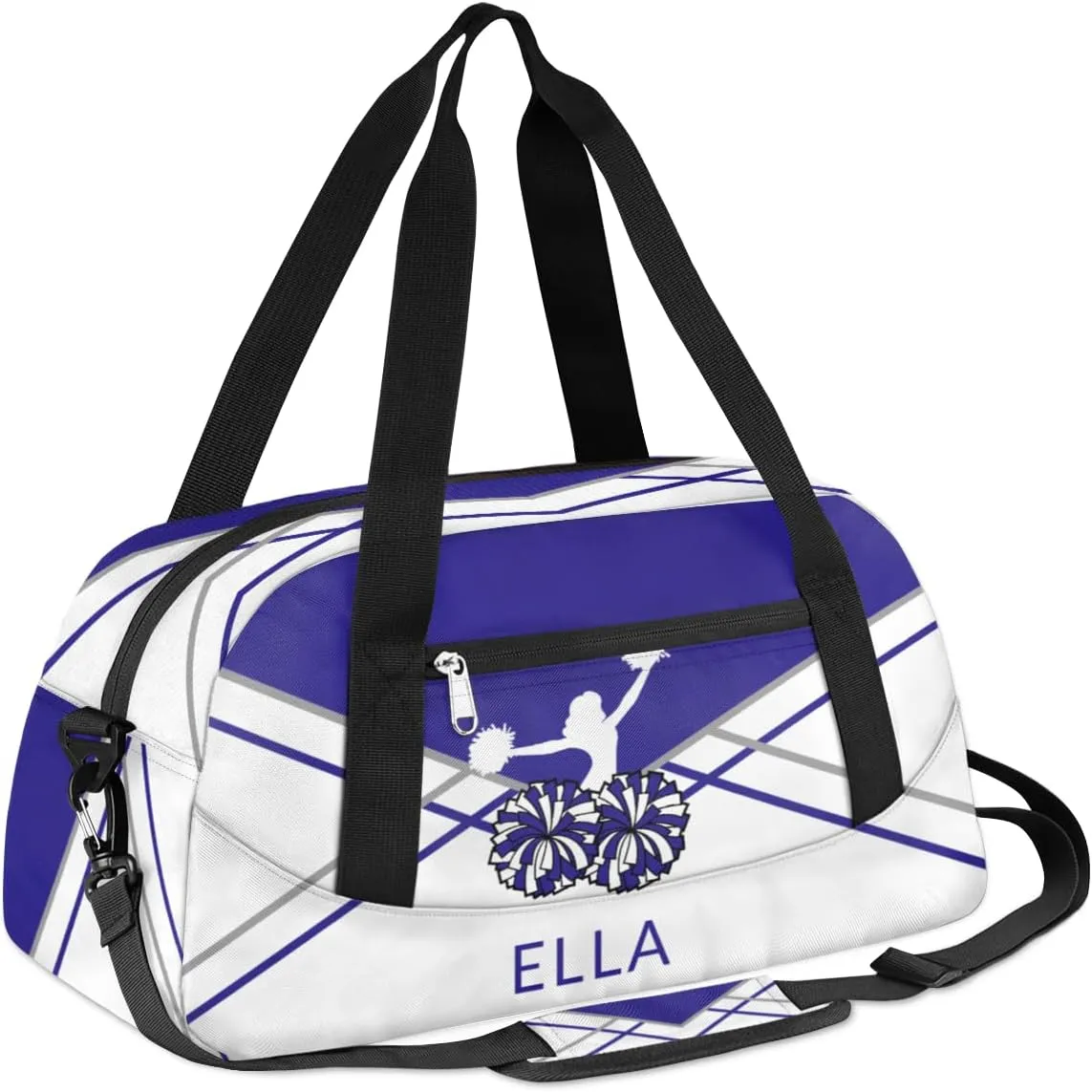 Custom Your Name Dark Blue Pom Print Personalized Text Gym Duffle Bag for Kids,Sports Bag for Teens Boys & Girls Small Waterproof Overnight Weekender Carry School Practice Travel Bag