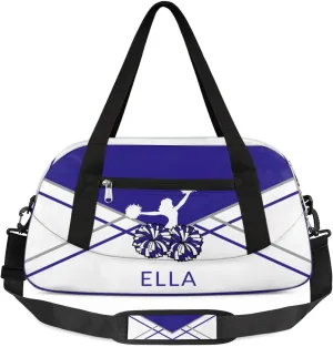 Custom Your Name Dark Blue Pom Print Personalized Text Gym Duffle Bag for Kids,Sports Bag for Teens Boys & Girls Small Waterproof Overnight Weekender Carry School Practice Travel Bag