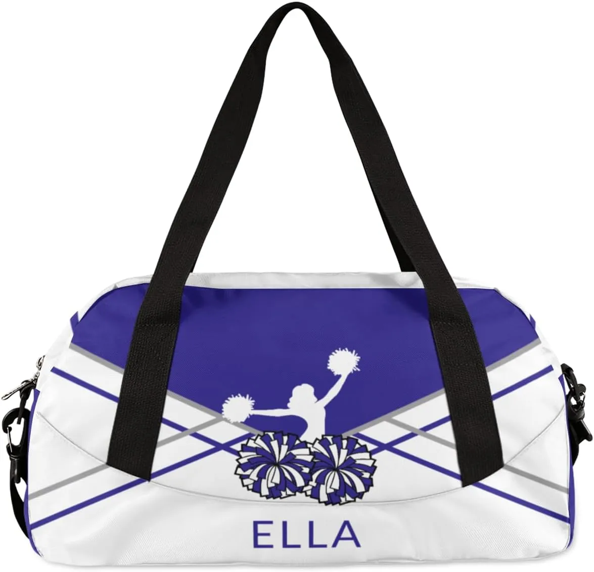 Custom Your Name Dark Blue Pom Print Personalized Text Gym Duffle Bag for Kids,Sports Bag for Teens Boys & Girls Small Waterproof Overnight Weekender Carry School Practice Travel Bag