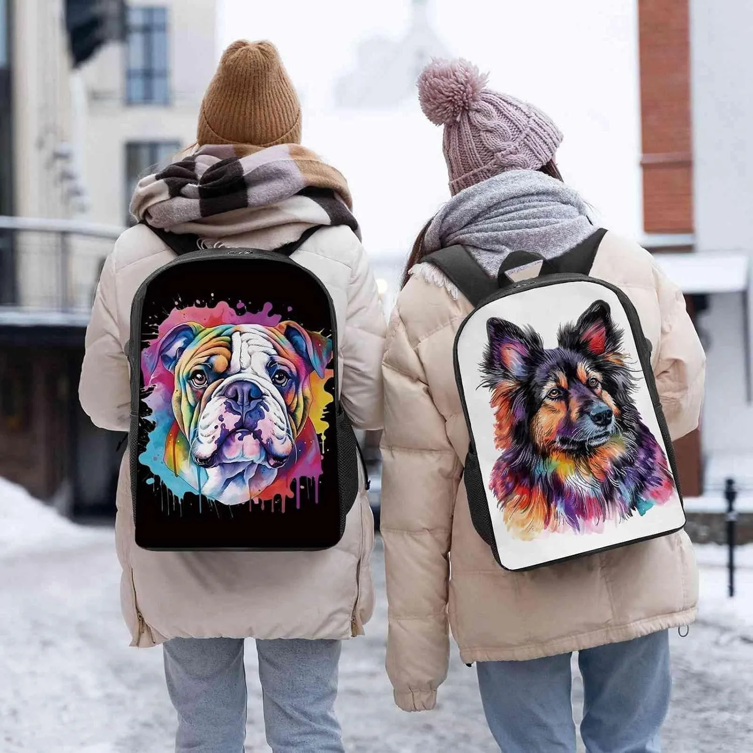 Cute Laptop Backpack Watercolor Cute Norwegian Elkhound Dog Shoulder Bags Travel Backpack 17 Inch Black