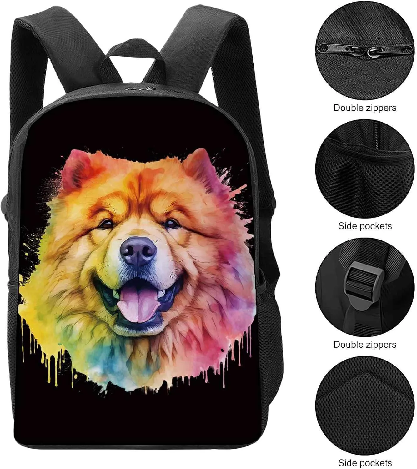 Cute Laptop Backpack Watercolor Cute Norwegian Elkhound Dog Shoulder Bags Travel Backpack 17 Inch Black