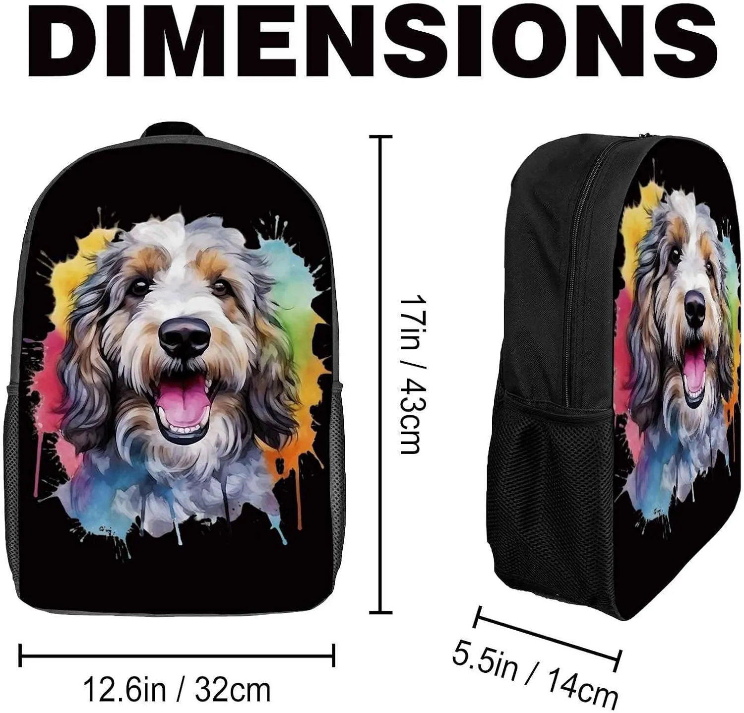 Cute Laptop Backpack Watercolor Cute Norwegian Elkhound Dog Shoulder Bags Travel Backpack 17 Inch Black
