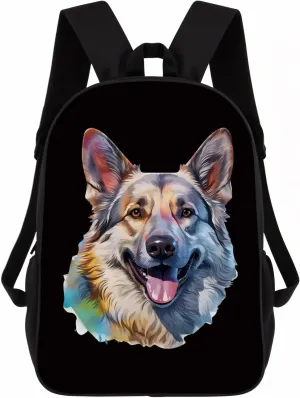 Cute Laptop Backpack Watercolor Cute Norwegian Elkhound Dog Shoulder Bags Travel Backpack 17 Inch Black