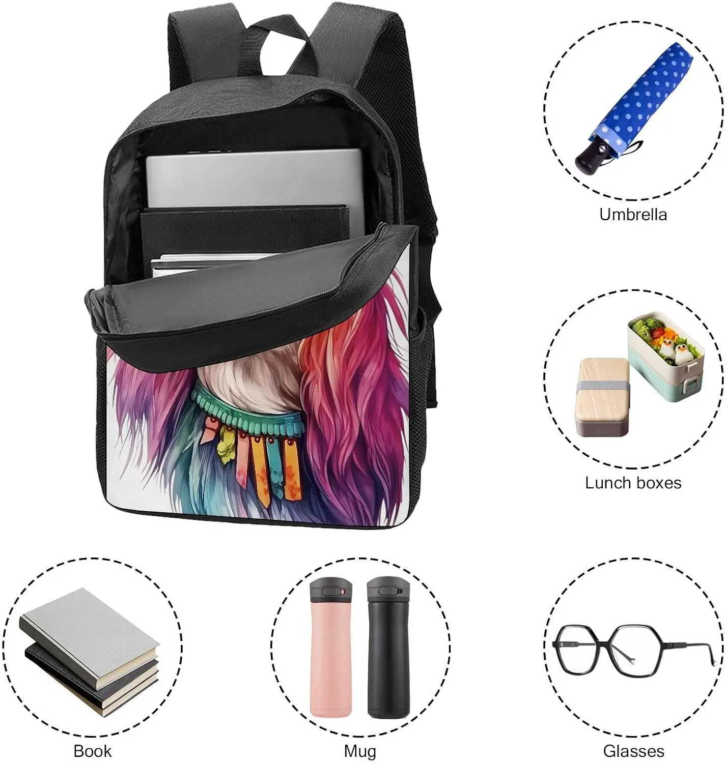 Cute Laptop Backpack Watercolor Cute Norwegian Elkhound Dog Shoulder Bags Travel Backpack 17 Inch Black