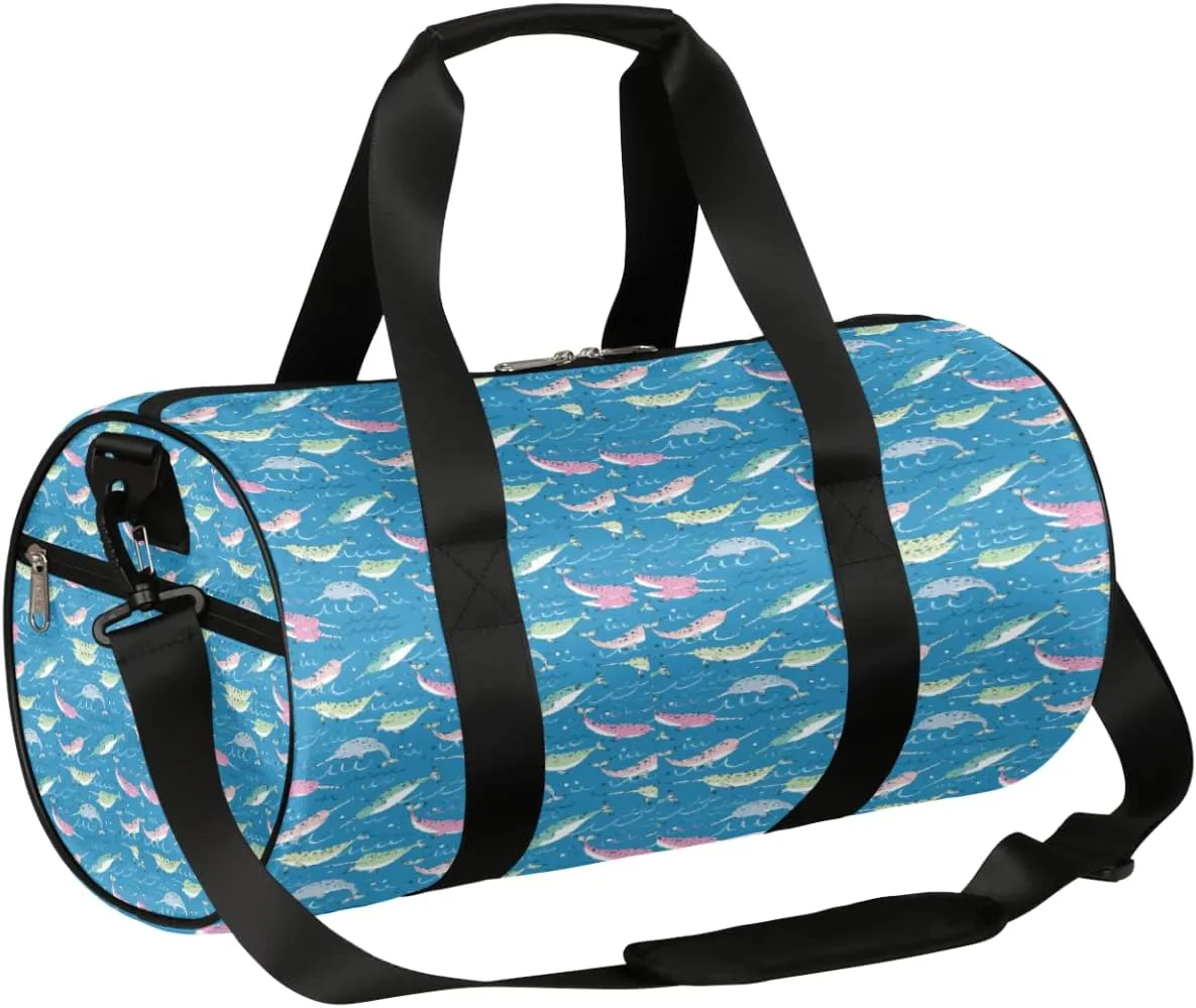 Cute Narwhale Gym Bag Small Gym Duffel Bags for Men Women Colorful Overnight Weekender Bag Lightweight Sport Duffle Bag Carry On Gymbag
