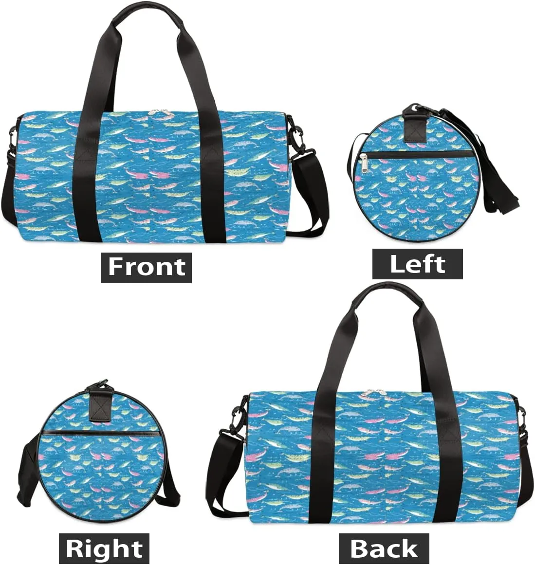 Cute Narwhale Gym Bag Small Gym Duffel Bags for Men Women Colorful Overnight Weekender Bag Lightweight Sport Duffle Bag Carry On Gymbag