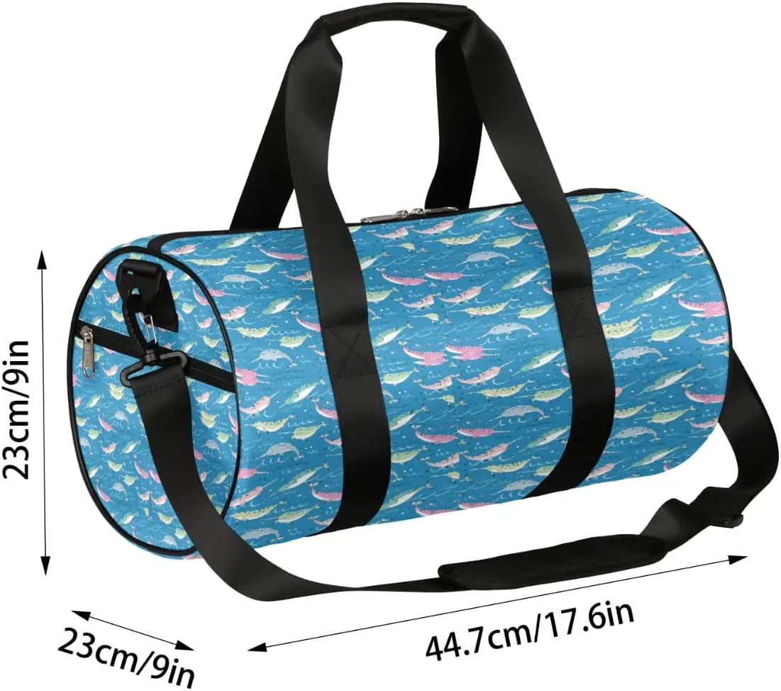 Cute Narwhale Gym Bag Small Gym Duffel Bags for Men Women Colorful Overnight Weekender Bag Lightweight Sport Duffle Bag Carry On Gymbag