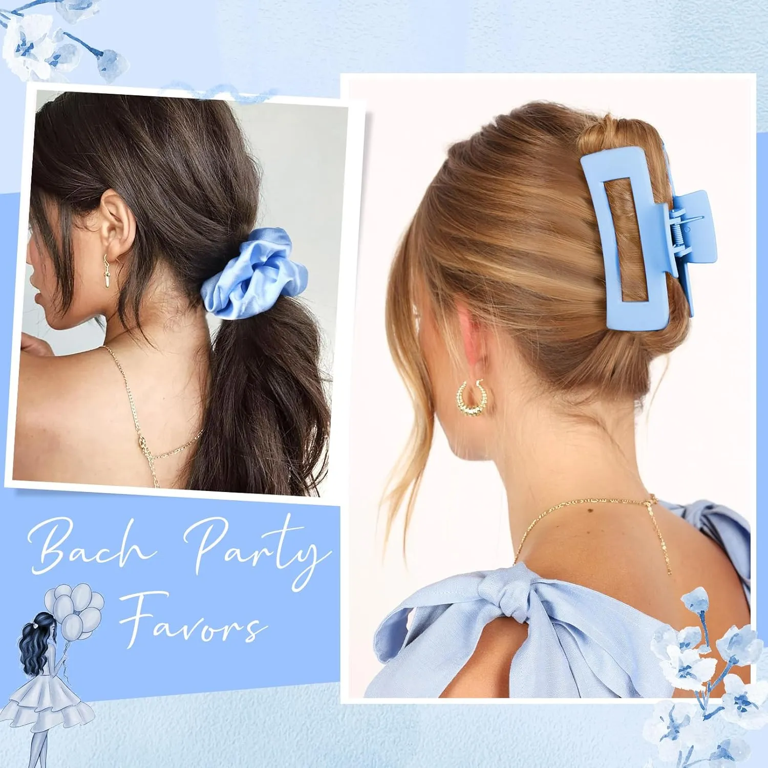 DEEKA 24 Pcs Bachelorette Party Favors Decorations Bridesmaid Proposal Gifts Heart Sunglasses Hair Claw Clips Satin Scrunchies Accessories Set Bridal Party Gifts Wedding Party Gifts (Blue)