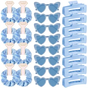 DEEKA 24 Pcs Bachelorette Party Favors Decorations Bridesmaid Proposal Gifts Heart Sunglasses Hair Claw Clips Satin Scrunchies Accessories Set Bridal Party Gifts Wedding Party Gifts (Blue)