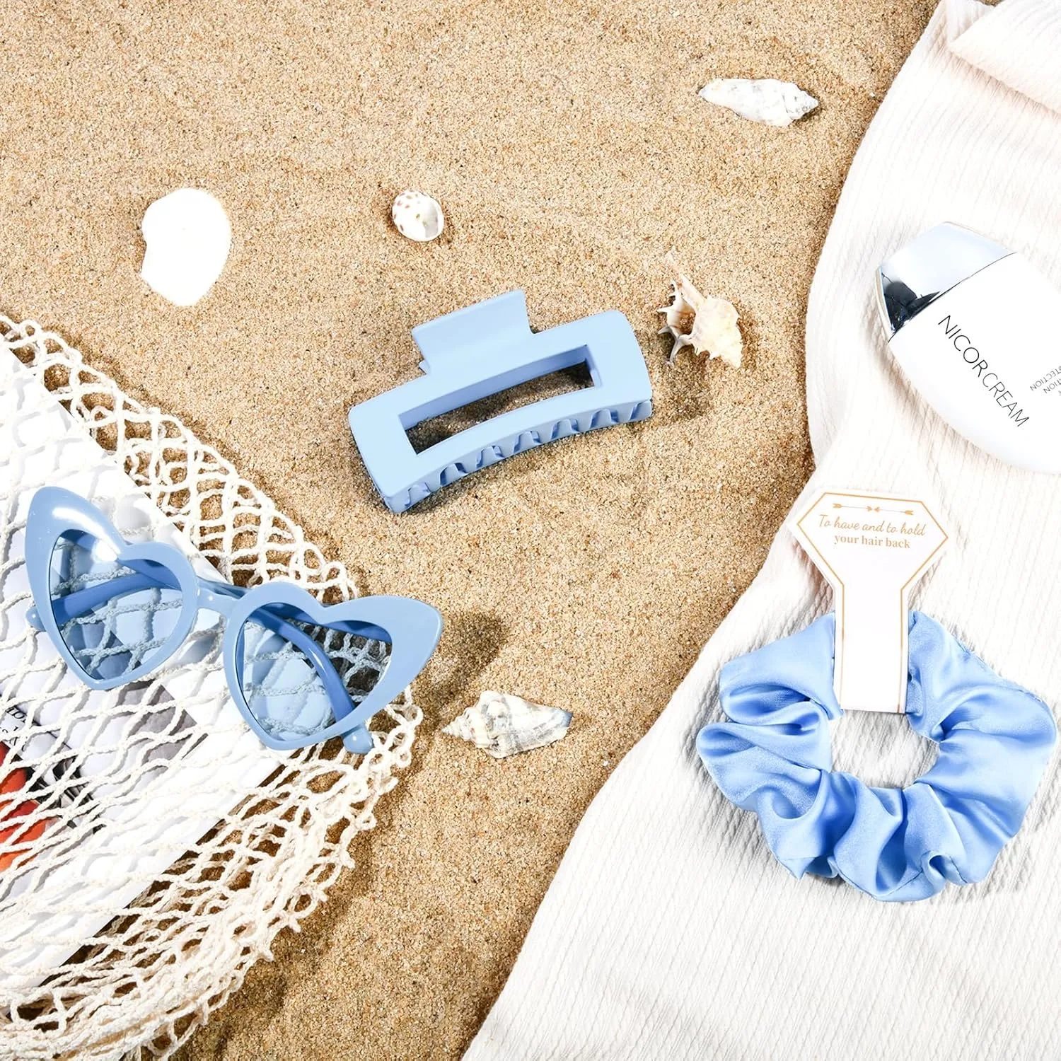 DEEKA 24 Pcs Bachelorette Party Favors Decorations Bridesmaid Proposal Gifts Heart Sunglasses Hair Claw Clips Satin Scrunchies Accessories Set Bridal Party Gifts Wedding Party Gifts (Blue)