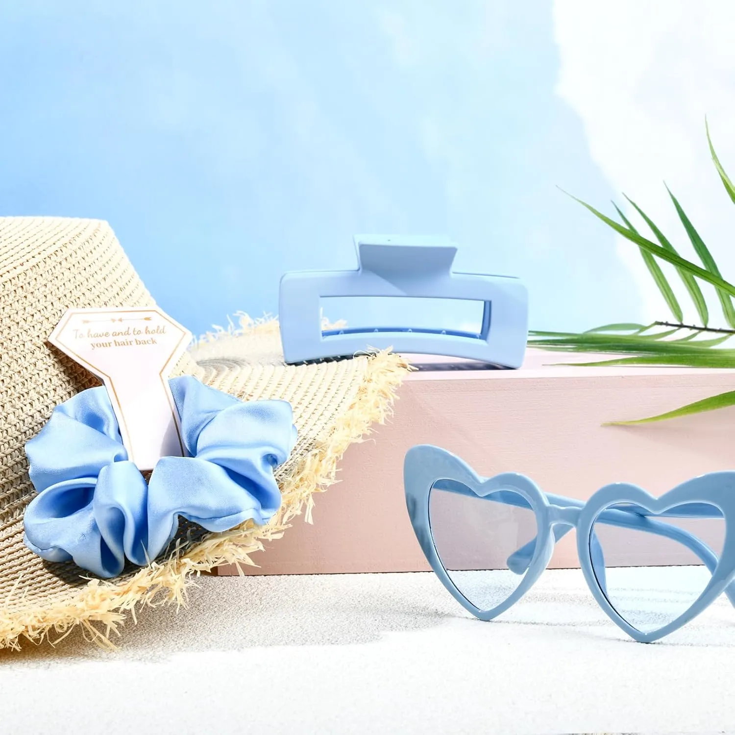 DEEKA 24 Pcs Bachelorette Party Favors Decorations Bridesmaid Proposal Gifts Heart Sunglasses Hair Claw Clips Satin Scrunchies Accessories Set Bridal Party Gifts Wedding Party Gifts (Blue)