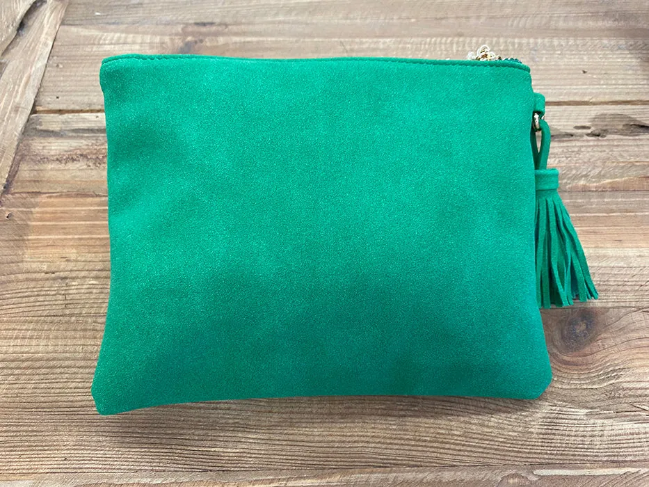 Delilah Faux Suede Tassel Pouch - Green