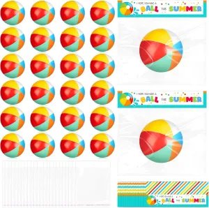 Denylo pro 24 Sets Mini Beach Stress Blue Balls Summer Bulk Gifts with Ball Summer Cards Mini Stapler Plastic Bags for Birthday Beach Hawaiian Party Favors Summer Water Games