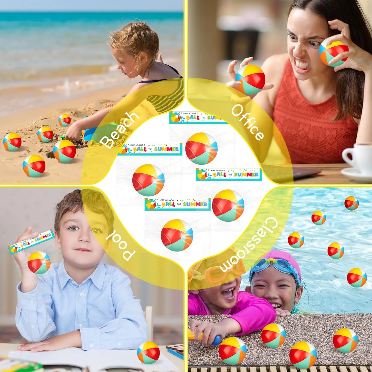 Denylo pro 24 Sets Mini Beach Stress Blue Balls Summer Bulk Gifts with Ball Summer Cards Mini Stapler Plastic Bags for Birthday Beach Hawaiian Party Favors Summer Water Games