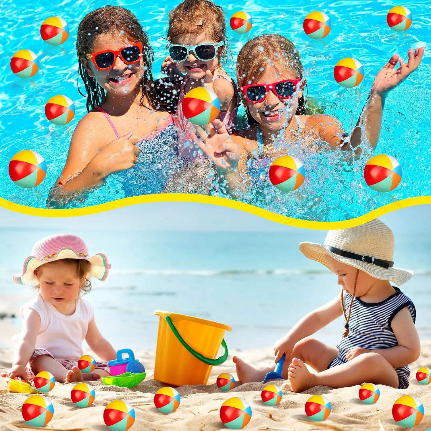 Denylo pro 24 Sets Mini Beach Stress Blue Balls Summer Bulk Gifts with Ball Summer Cards Mini Stapler Plastic Bags for Birthday Beach Hawaiian Party Favors Summer Water Games