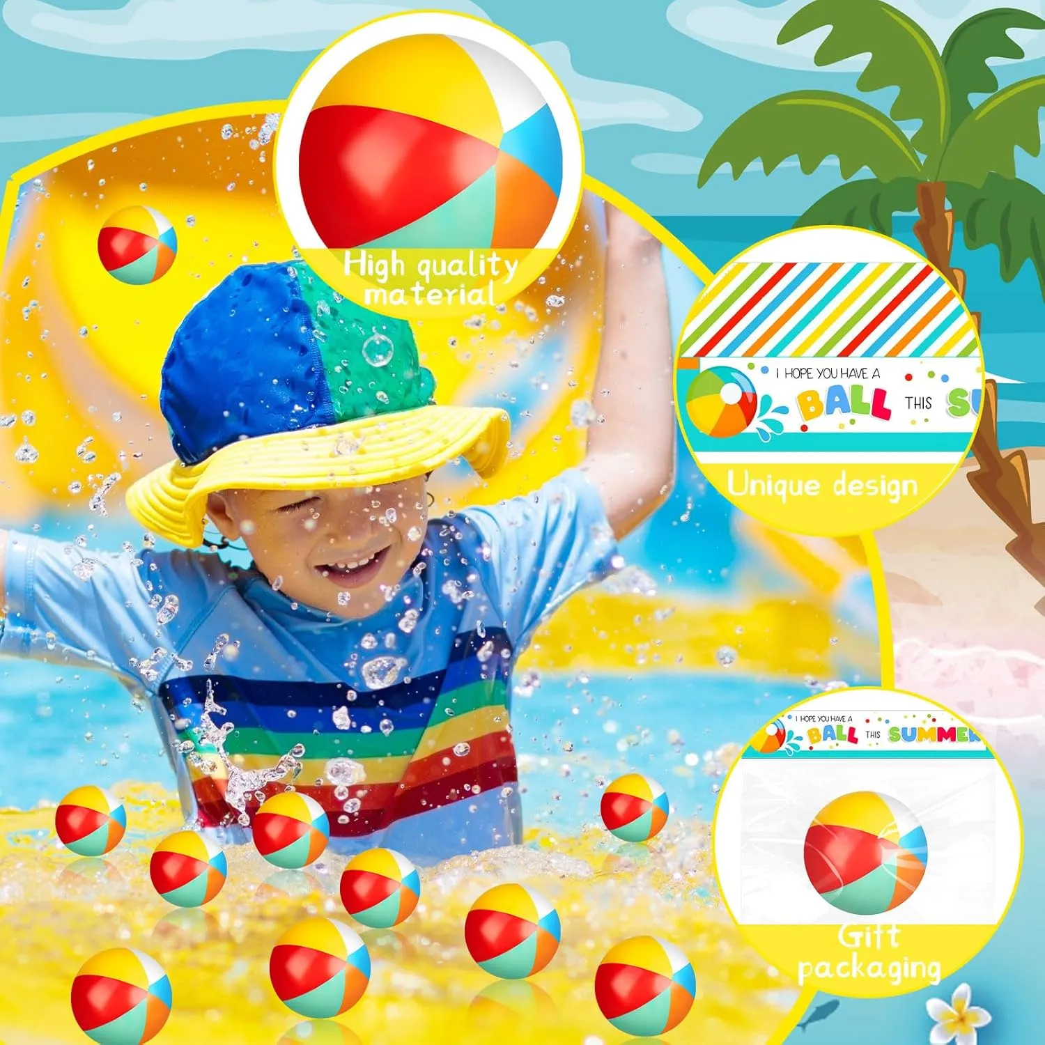 Denylo pro 24 Sets Mini Beach Stress Blue Balls Summer Bulk Gifts with Ball Summer Cards Mini Stapler Plastic Bags for Birthday Beach Hawaiian Party Favors Summer Water Games
