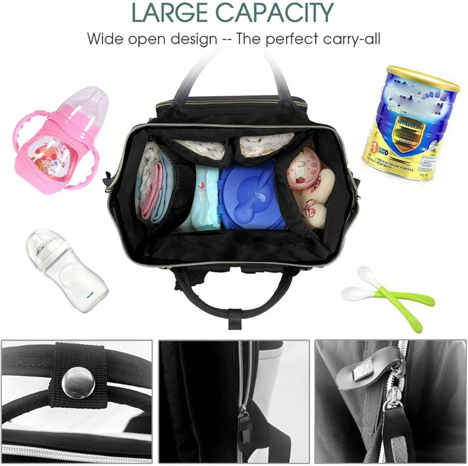 Diaper Bag Nappy Backpack Baby Bag Las Vegas night view Mummy Backpack Multifunction Changing Bags for Travel, Colorful Elephant, One Size