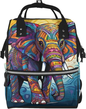 Diaper Bag Nappy Backpack Baby Bag Las Vegas night view Mummy Backpack Multifunction Changing Bags for Travel, Colorful Elephant, One Size