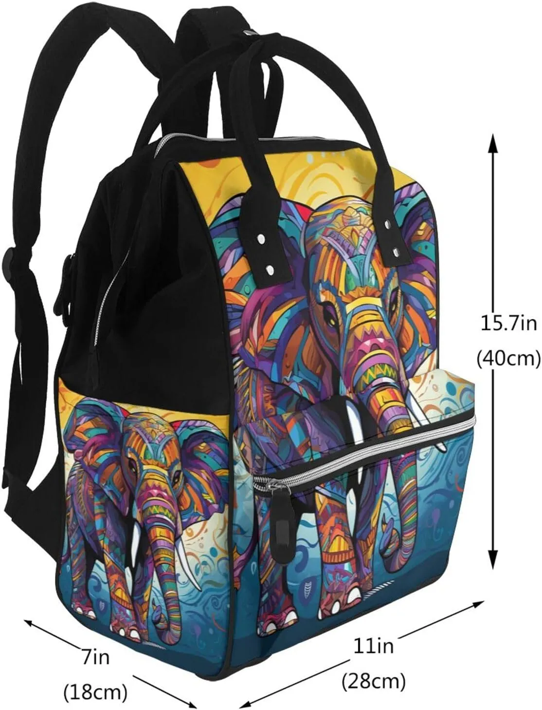 Diaper Bag Nappy Backpack Baby Bag Las Vegas night view Mummy Backpack Multifunction Changing Bags for Travel, Colorful Elephant, One Size