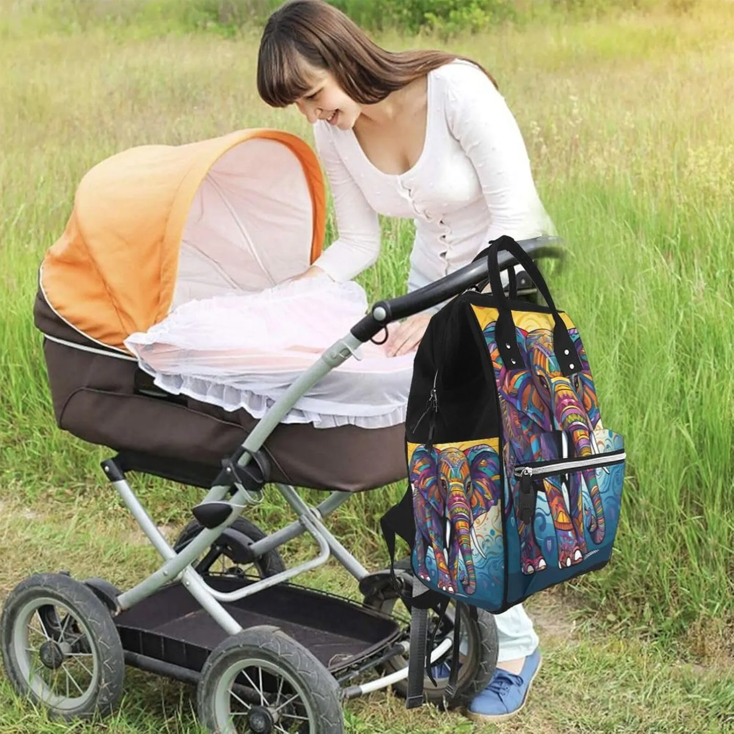 Diaper Bag Nappy Backpack Baby Bag Las Vegas night view Mummy Backpack Multifunction Changing Bags for Travel, Colorful Elephant, One Size