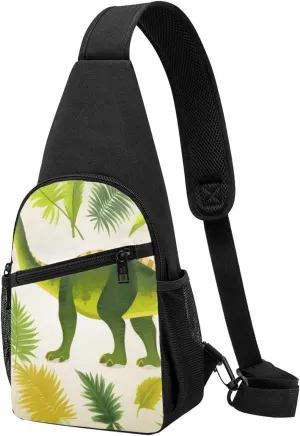 Dinosaur Palm Leaf Printed Chest Bag Chest Shoulder Crossbody Bag for Men Women Travel Chest Pack Hiking Shoulder Bags, Black, One Size, Hiking Backpack