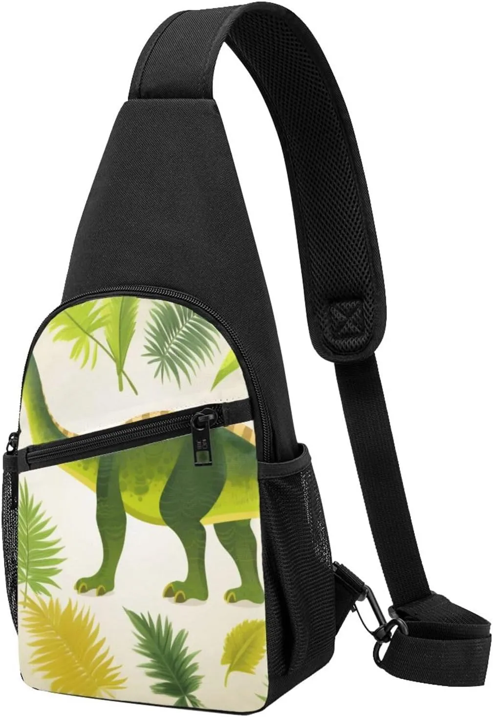 Dinosaur Palm Leaf Printed Chest Bag Chest Shoulder Crossbody Bag for Men Women Travel Chest Pack Hiking Shoulder Bags, Black, One Size, Hiking Backpack