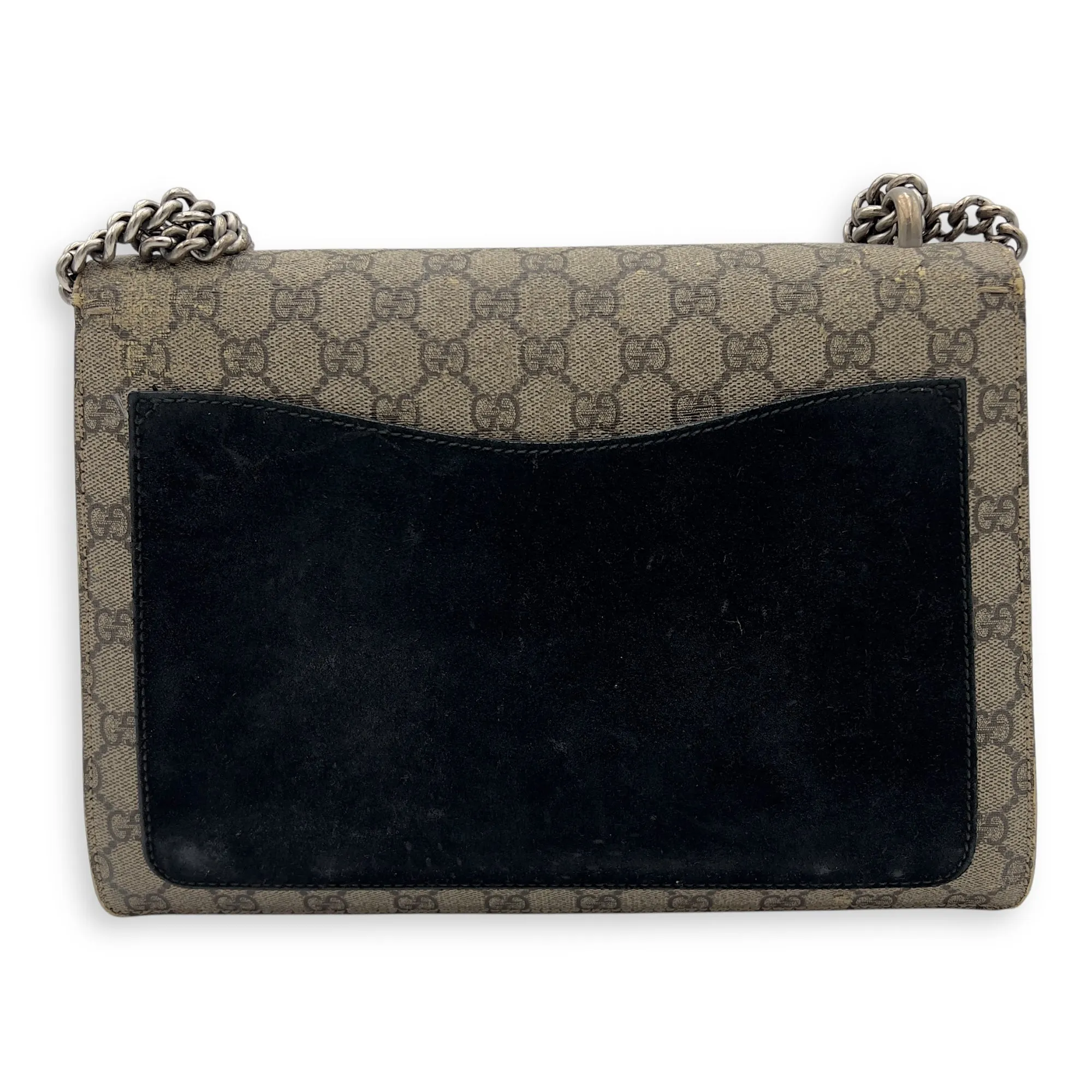 Dionysus Shoulder Bag Beige in Suede Leather, Silver hardware