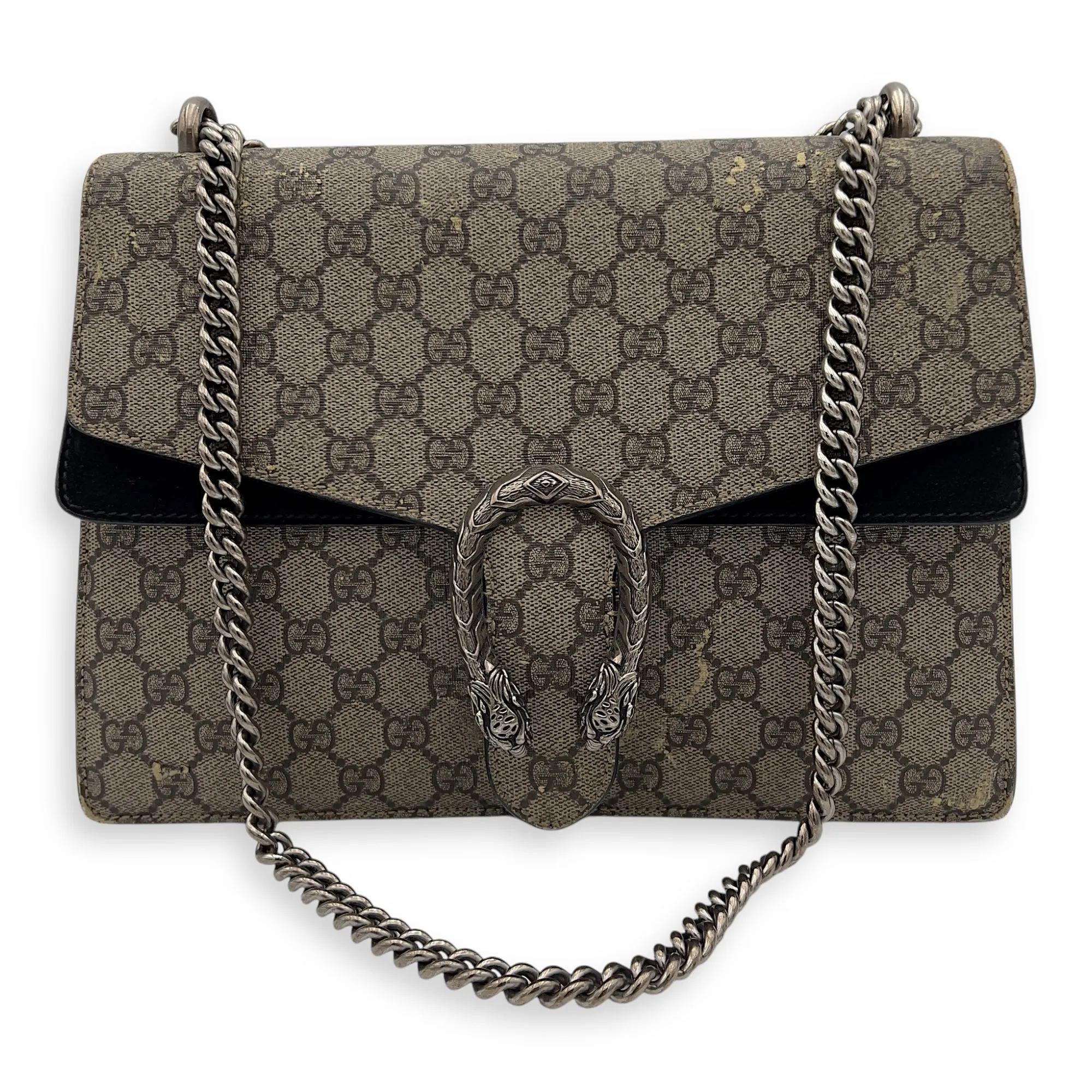 Dionysus Shoulder Bag Beige in Suede Leather, Silver hardware