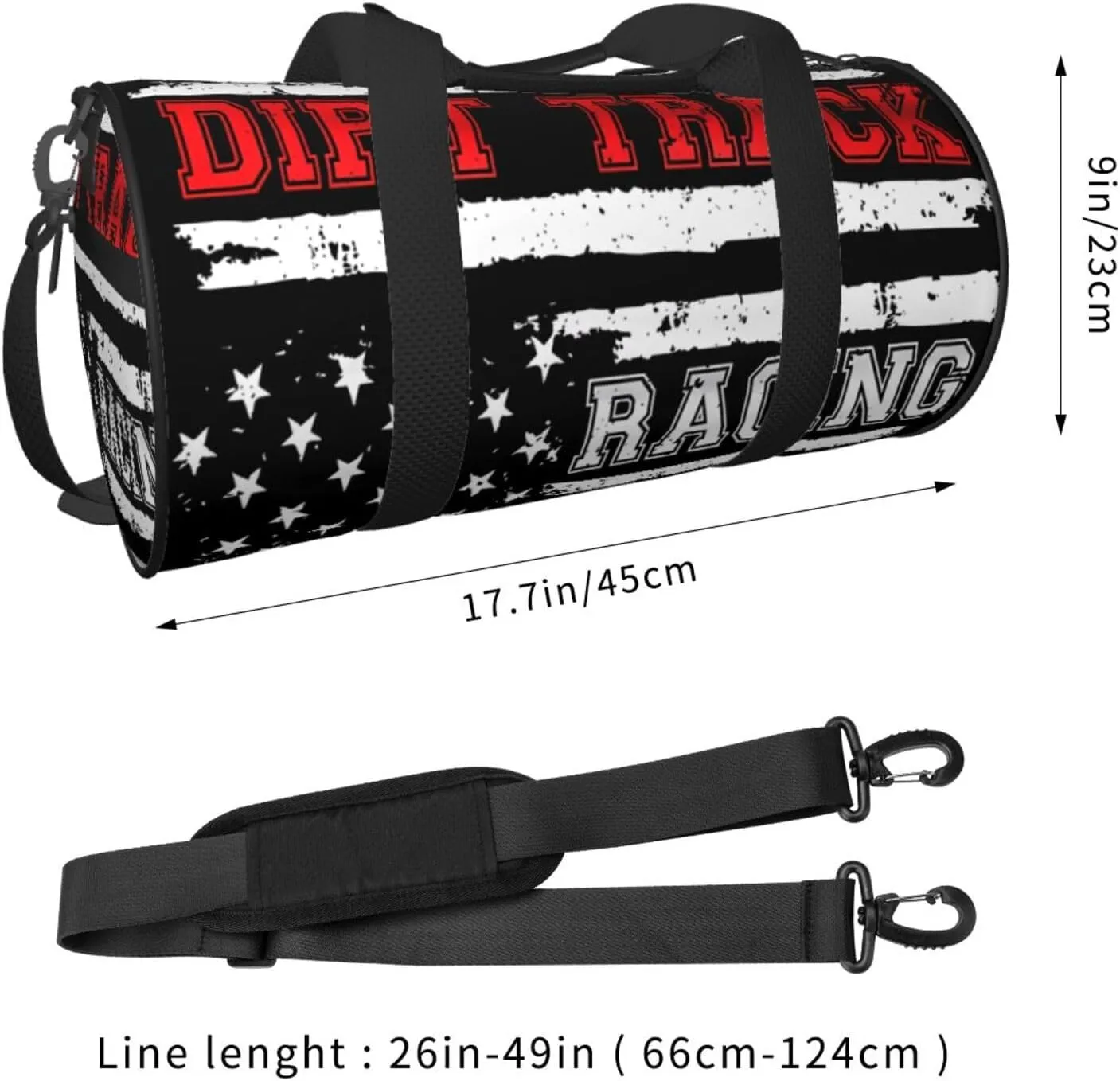 Dirt Track Racing American Flag Round Travel Duffel Bag Large Capacity Gym Sports Bags for Hiking Vacation Trips