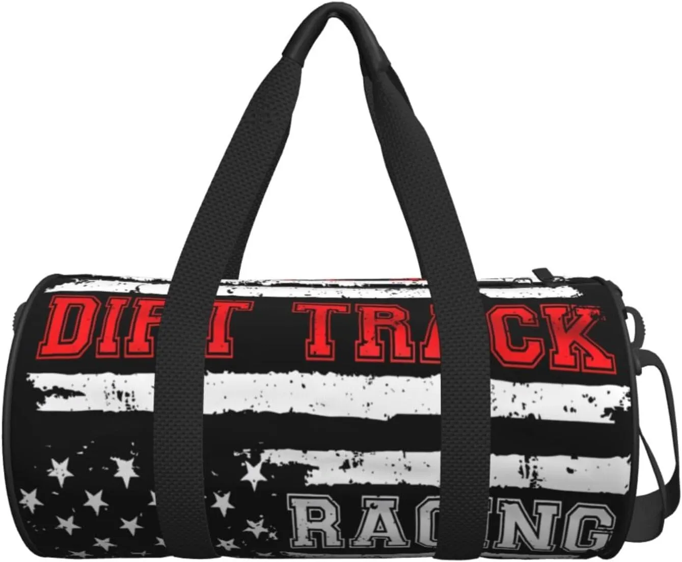 Dirt Track Racing American Flag Round Travel Duffel Bag Large Capacity Gym Sports Bags for Hiking Vacation Trips