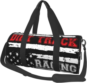Dirt Track Racing American Flag Round Travel Duffel Bag Large Capacity Gym Sports Bags for Hiking Vacation Trips
