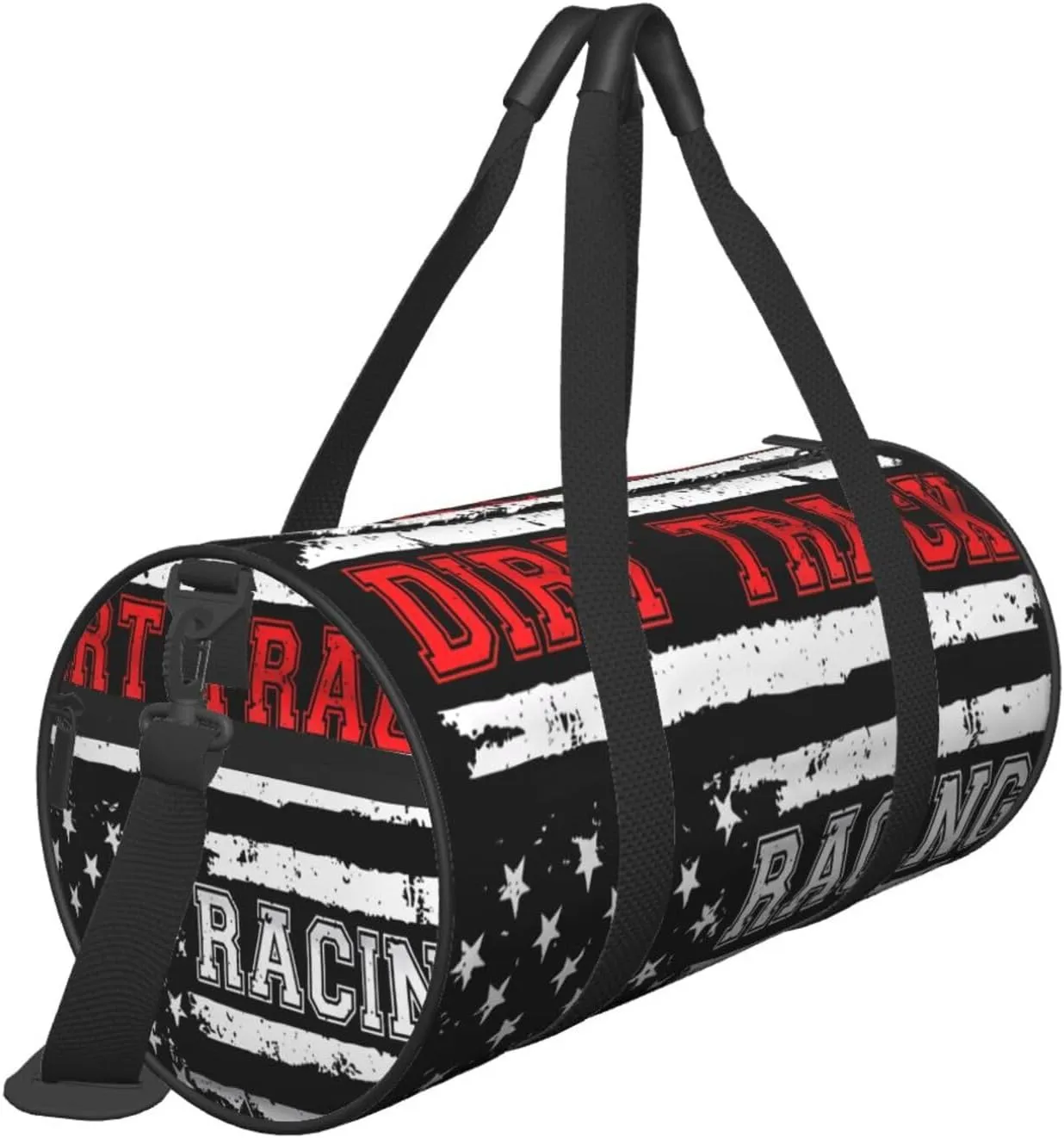 Dirt Track Racing American Flag Round Travel Duffel Bag Large Capacity Gym Sports Bags for Hiking Vacation Trips