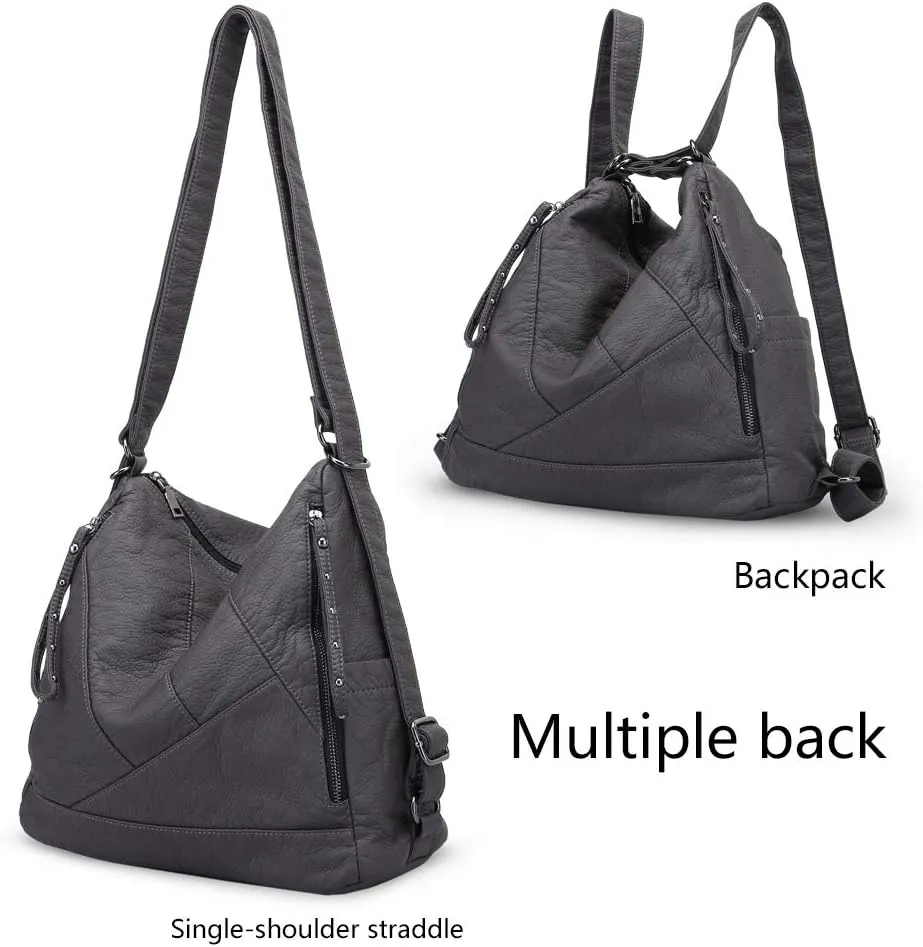 Divick Large Soft Washed Leather Purses and Handbags for Women Hobo Bags Convertible Backpack Purse Shoulder Crossbody Bag