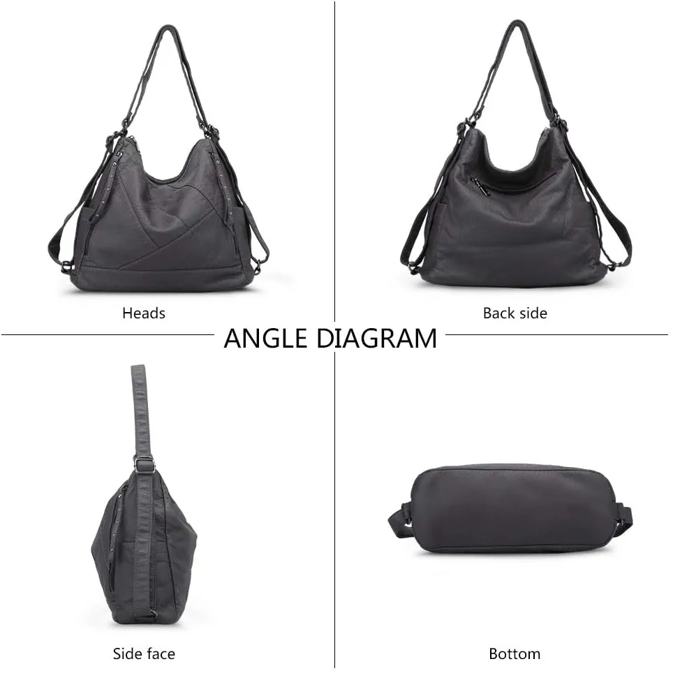 Divick Large Soft Washed Leather Purses and Handbags for Women Hobo Bags Convertible Backpack Purse Shoulder Crossbody Bag