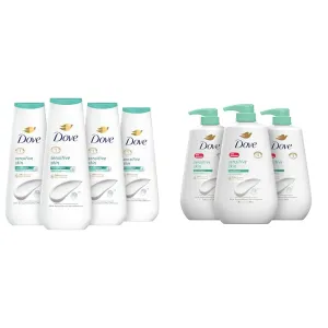 Dove Sensitive Skin Body Wash Hypoallergenic 4 Count 20 oz and 3 Count 30.6 fl oz Bundles